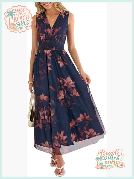 Dresses & Skirts - Floral Maxi Dress for Wedding Guest, Sleeveless A-Line Tulle